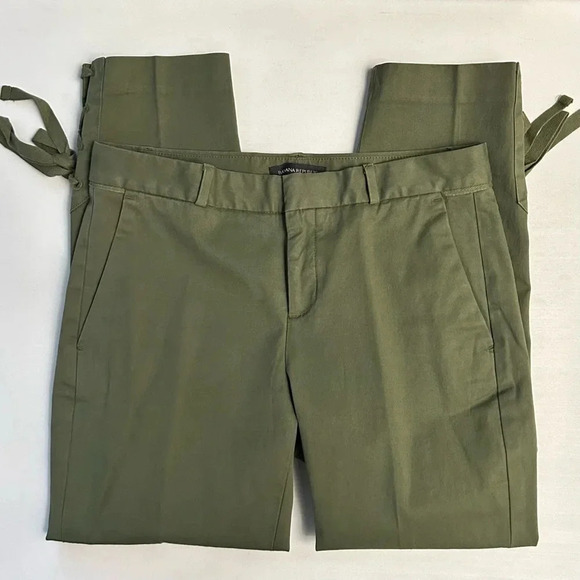 Banana Republic Avery Pant  Straight Leg Ankle Tie Cropped Chino Green 0 Short - Picture 14 of 16